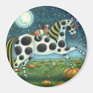 HALLOWEEN SPOTTED PONY & BAT CAT Whimsical Magnet