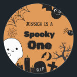 Halloween Sppoky One First Birthday party Classic Round Sticker<br><div class="desc">Halloween gift tag with one sticker!" This is perfect for an October birthday or a Halloween celebration. The template is ready for you to customize,  and you can find comparable items in my store under the scary Halloween collection.</div>