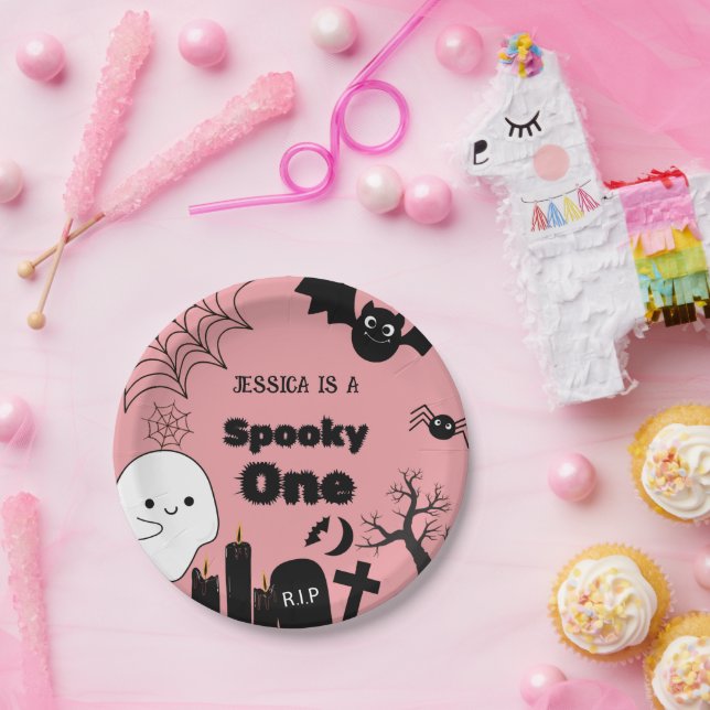 Halloween Sppoky One First Birthday party Paper Plates (Party)