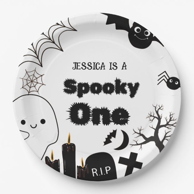 Halloween Sppoky One First Birthday party Paper Plates (Front)