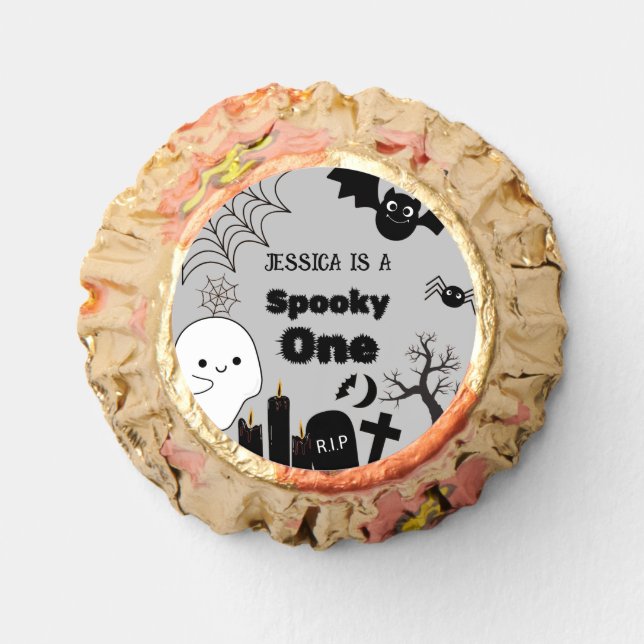 Halloween Sppoky One First Birthday party Reese's Peanut Butter Cups (Front)