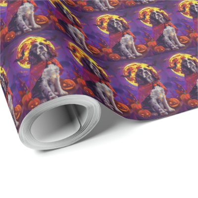 Halloween Springer Spaniel Vampire Pumpkins Scary Wrapping Paper