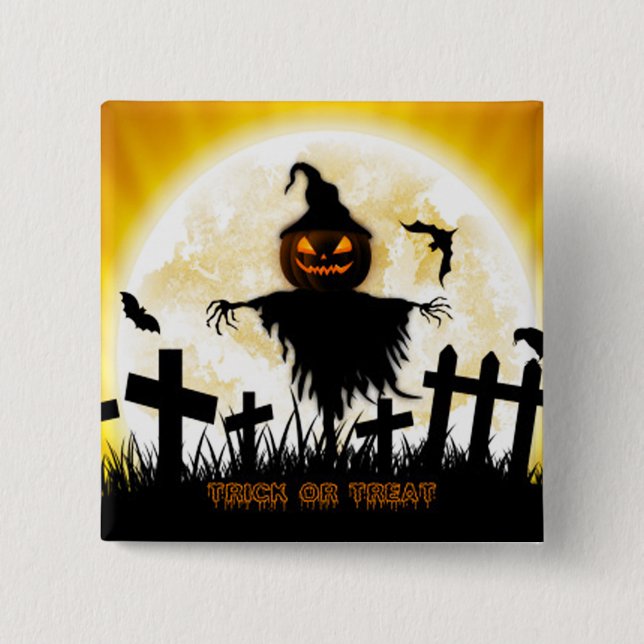 Halloween Square Button/Scarecrow Pinback Button (Front)