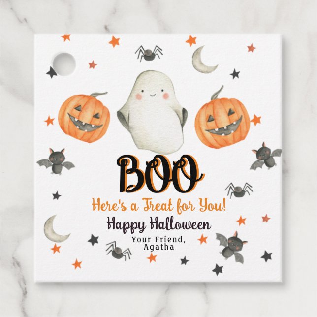 Halloween Square Treat Tag Ghost Pumpkin Tag (Front)