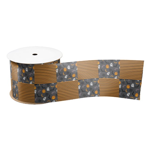 Halloween Squares Spooky Pattern Satin Ribbon (Spool)