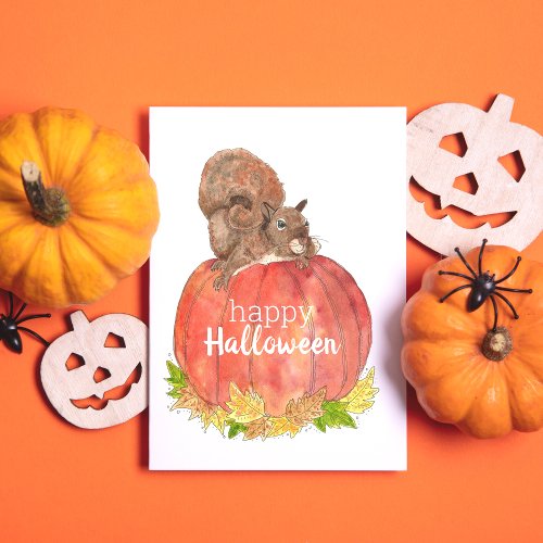 Halloween Squirrel on Pumpkin Postcard