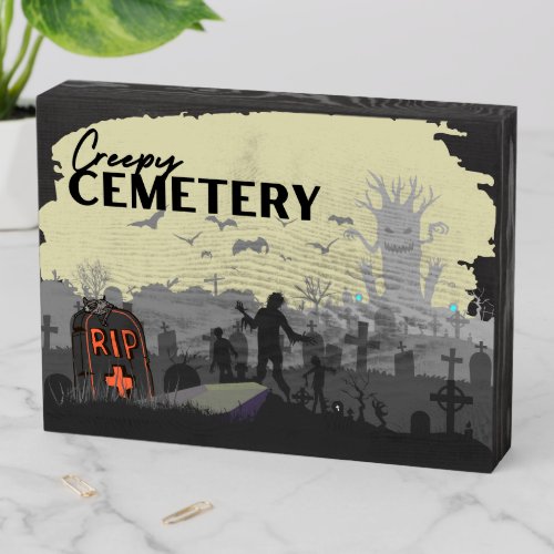 Halloween Stamp Collection Creepy Cemetery Dark Wooden Box Sign