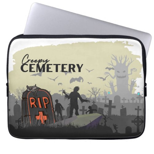 Halloween Stamp Collection Creepy Cemetery Laptop Sleeve