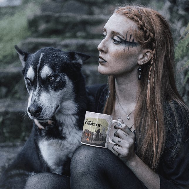 Halloween Stamp Collection "Creepy Cemetery" Two-Tone Coffee Mug (Halloween stamp collection - Creepy Cemetery Mug)