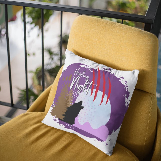 Halloween Stamp Collection "Howling Night" 16"x16" Throw Pillow (Halloween Stamp collection - Howling Night Throw pillow from The Beekeeper Store)