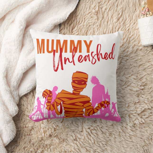 Halloween Stamp Collection "Mummy Unleashed" Throw Pillow (Blanket)