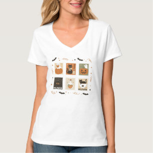 Halloween Stamp Panel T-Shirt – Cute Penguin Witch