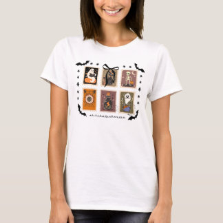 Halloween Stamp Spooky Postcard Ghost Skeleton T-Shirt
