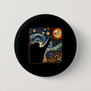 Halloween Starry Night Black Cat Comma La Kamala 2 Button