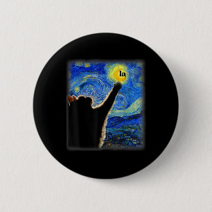 Halloween Starry Night Black Cat Comma La Kamala Button