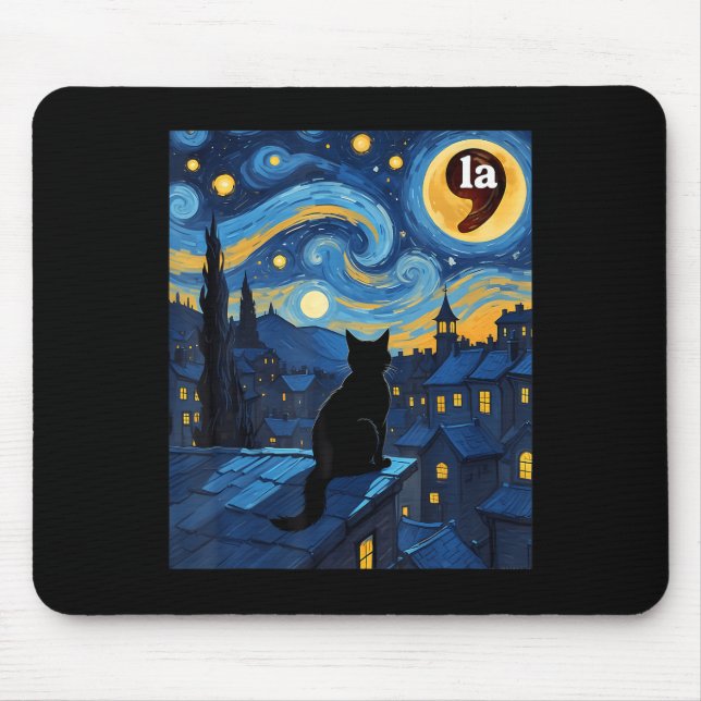 Halloween Starry Night Black Cat Comma La Kamala H Mouse Pad (Front)