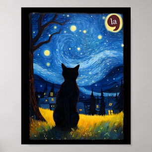 Halloween Starry Night Black Cat Comma La Kamala H Poster