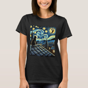Halloween Starry Night Black Cat Comma La Kamala H T-Shirt