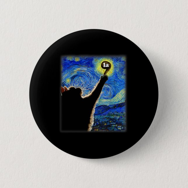 Halloween Starry Night Cat Comma La Kamala Harris  Button (Front)