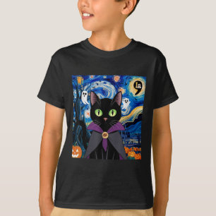 Halloween Starry Night Cat Comma La Kamala Harris T-Shirt