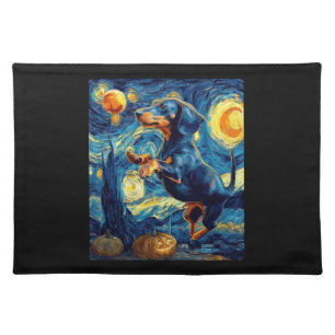Halloween Starry Night Puppy Dachshund Cloth Placemat