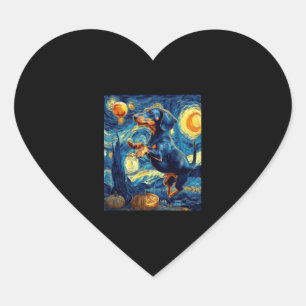 Halloween Starry Night Puppy Dachshund Heart Sticker