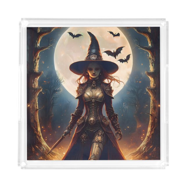 Halloween Steampunk Forest Witch Acrylic Tray (Front)