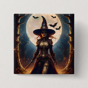 Halloween Steampunk Forest Witch Button