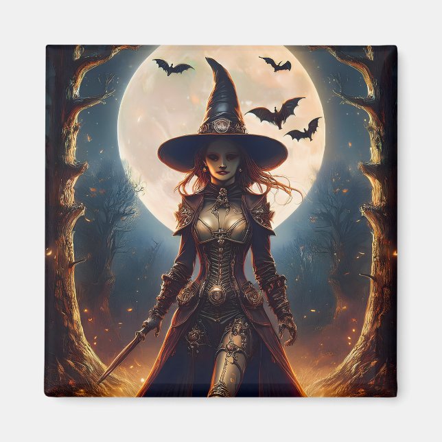 Halloween Steampunk Forest Witch Magnet (Front)
