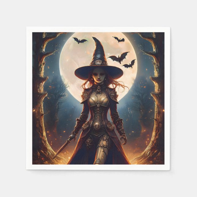 Halloween Steampunk Forest Witch Napkins (Front)