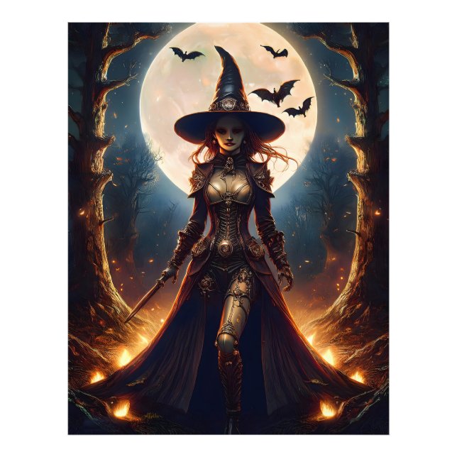 Halloween Steampunk Forest Witch Photo Print (Front)