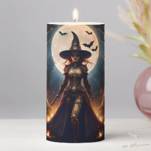 Halloween Steampunk Forest Witch Pillar Candle