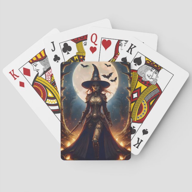 Halloween Steampunk Forest Witch Poker Cards (Back)