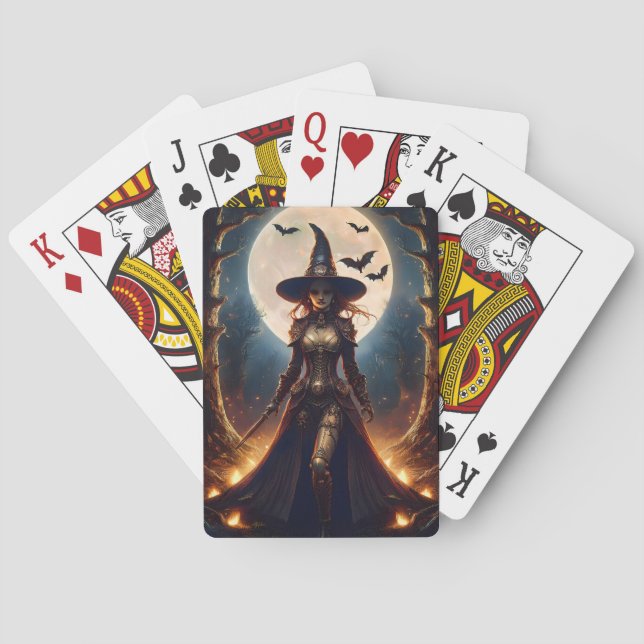 Halloween Steampunk Forest Witch Poker Cards (Back)