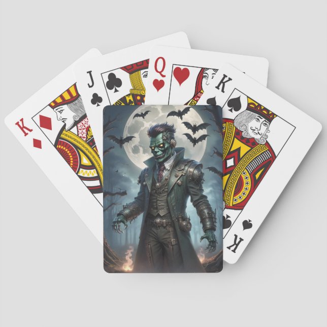 Halloween Steampunk Frankenstein's Monster Poker Cards (Back)