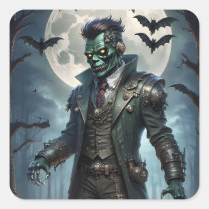 Halloween Steampunk Frankenstein's Monster Square Sticker