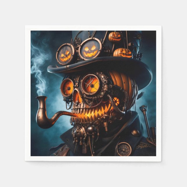 Halloween Steampunk Gothic Jack-O-Lantern Napkins (Front)