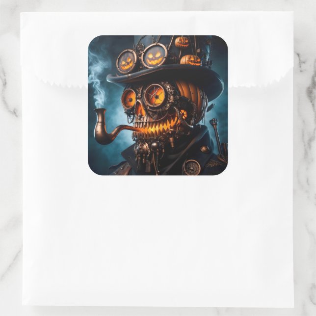 Halloween Steampunk Gothic Jack-O-Lantern Square Sticker (Bag)