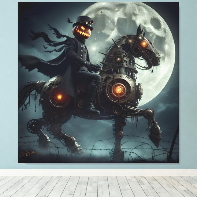 Halloween Steampunk Headless Horseman Canvas Print (Insitu(Wood Floor))
