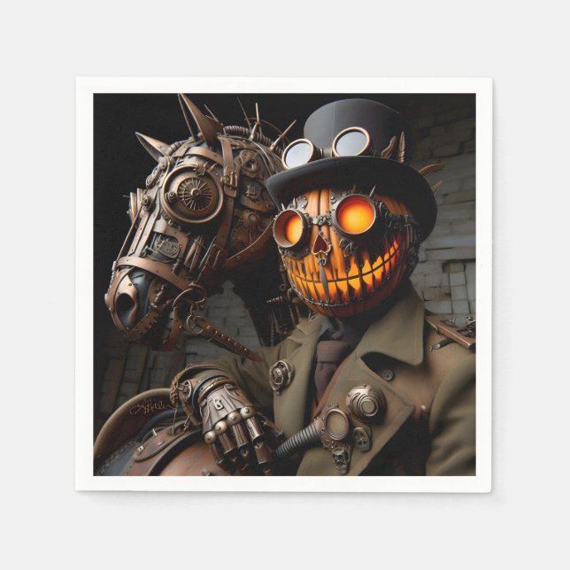 Halloween Steampunk Jack-O-Lantern Horseman Napkins (Front)
