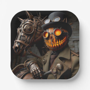 Halloween Steampunk Jack-O-Lantern Horseman Paper Plates