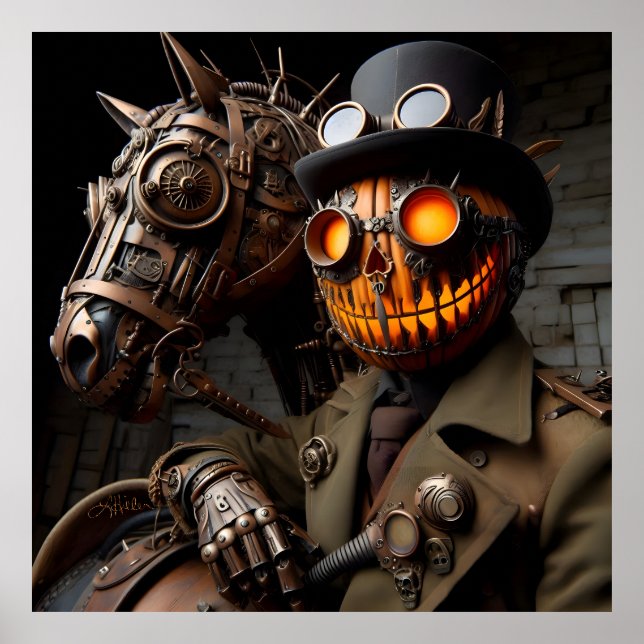 Halloween Steampunk Jack-O-Lantern Horseman Poster (Front)
