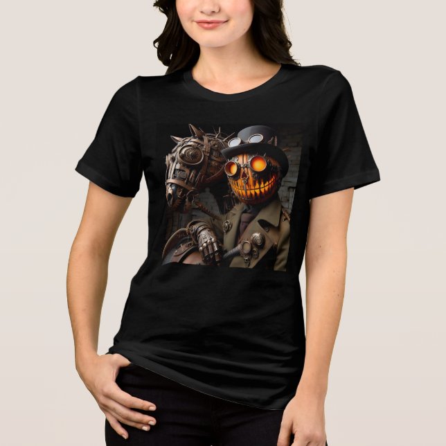 Halloween Steampunk Jack-O-Lantern Horseman Tri-Blend Shirt (Front)