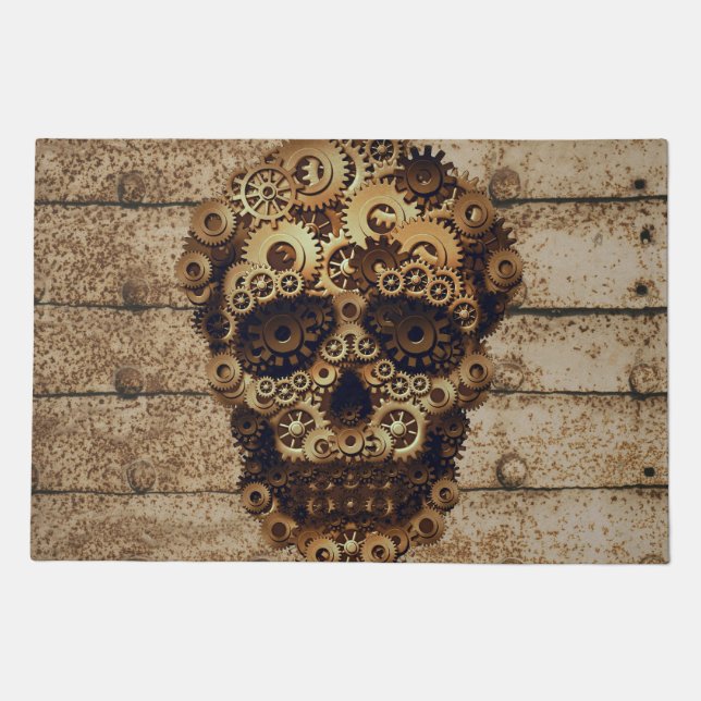 Halloween Steampunk Skeleton Door Mat (Front)