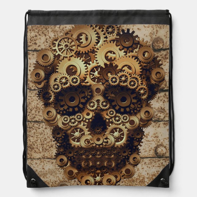 Halloween Steampunk Skeleton Drawstring Bag (Front)