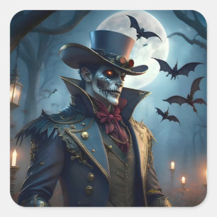 Halloween Steampunk Southern Gentleman Zombie Square Sticker