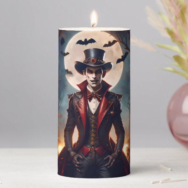 Halloween Steampunk Vampire Zombie Pillar Candle (In Situ)