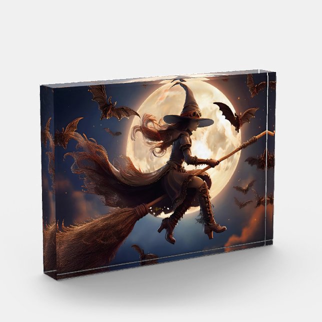 Halloween Steampunk Witch Moonlight Flight Photo Block (Left)