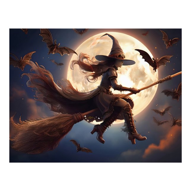 Halloween Steampunk Witch Moonlight Flight Photo Print (Front)