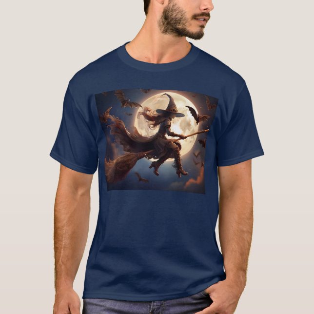 Halloween Steampunk Witch Moonlight Flight T-Shirt (Front)